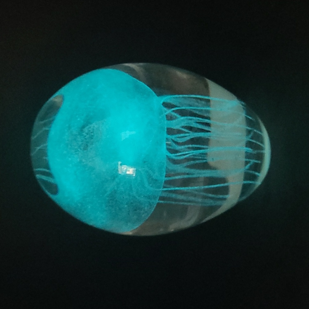 Glass Glow In the Dark Jellyfish Paperweight